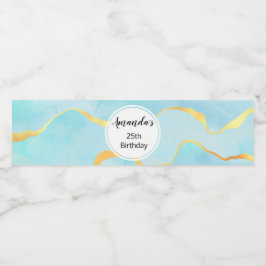 Tranquil Tropical Grönt Blue med Guld Gräns Vattenflaskor Etikett