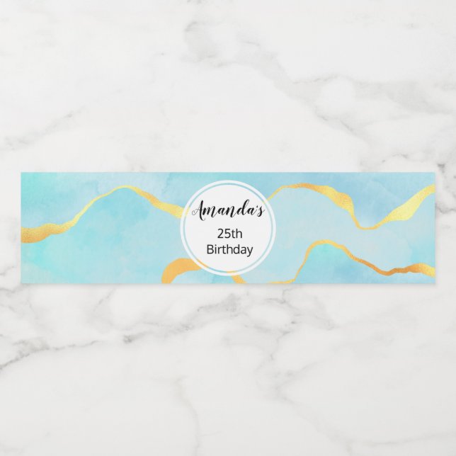 Tranquil Tropical Grönt Blue med Guld Gräns Vattenflaskor Etikett (Singel etikett)