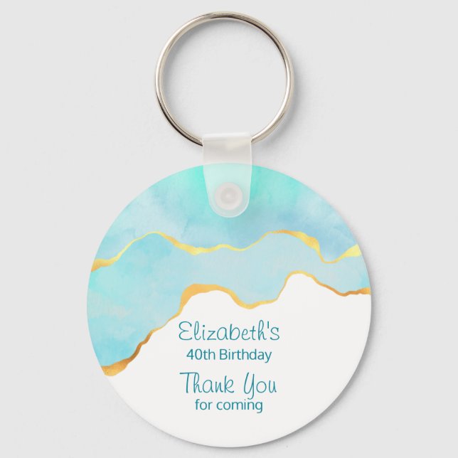 Tranquil Tropical Grönt med Guld Gräns Tack Nyckelring (Framsida)