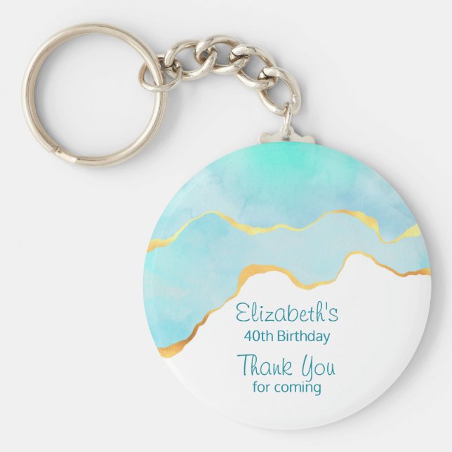 Tranquil Tropical Grönt med Guld Gräns Tack Nyckelring (Framsidan)