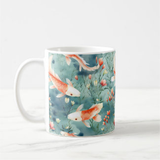 Tranquil Vatten: Watercolor Koi Fish Mönster Kaffemugg