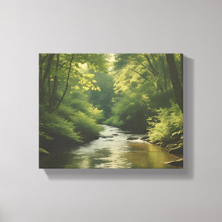 "Tranquil Vintage Forest Stream - Premium Nature W Canvastryck