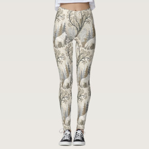 Tranquil Winter Forest Scene med vita Varger Leggings