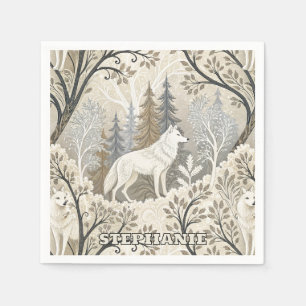 Tranquil Winter Forest Scene med vita Varger Pappersservett