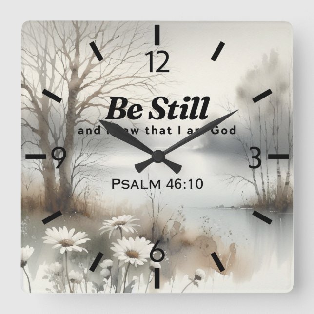 Tranquil Winter-themed Clock med Bible Verse Fyrkantig Klocka (Framsida)