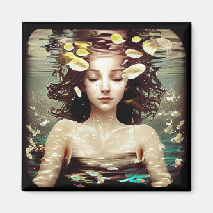 Tranquil Woman under Vatten. AI Artwork Magnet