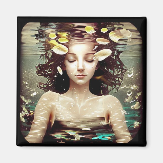 Tranquil Woman under Vatten. | AI Artwork Magnet (Framsidan)