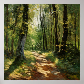Tranquil Woodland Pathway - Impressionistisk målni Poster