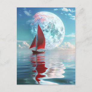 Tranquile Sailboat och Moonlight Art Vykort
