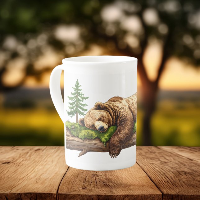 Tranquile Sleeping Bear Woodland Animal Benporslin Mugg (Tranquil peaceful restful sleeping bear on specialty mugs like fine bone china, espresso Unique gift)