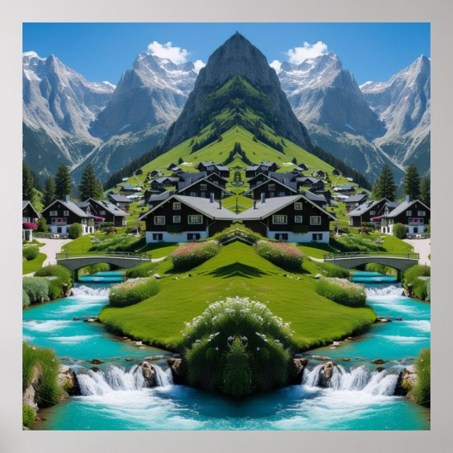"Tranquilitet in the Peaks - Alpine Village" Poster (Framsidan)