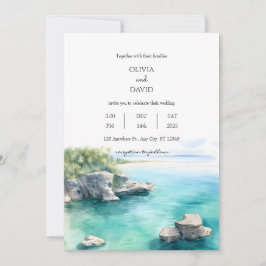 Tranquill Seaside Coastal Teal Vatten Lagoon Bröll Inbjudningar