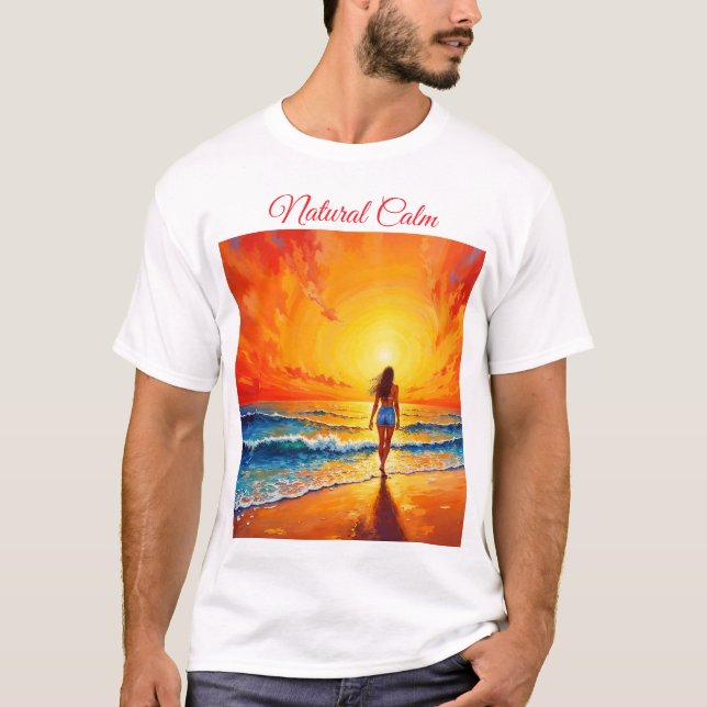 Tranquim shore promenad solnedgång Havsbrig konst T Shirt (Framsida)