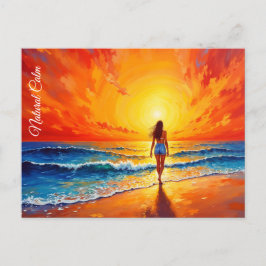 Tranquim shore promenad solnedgång Havsbrig konst Vykort