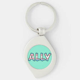 Trans Ally Hollow Brev | Mint-bakgrund Swirl Silverfärgad Nyckelring