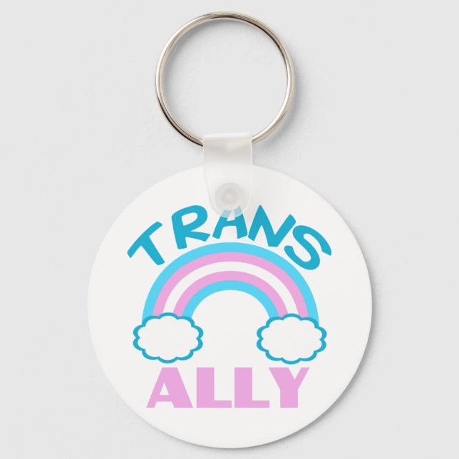 Trans Ally Transgender Rainbow Blue Rosa White Nyckelring (Framsida)