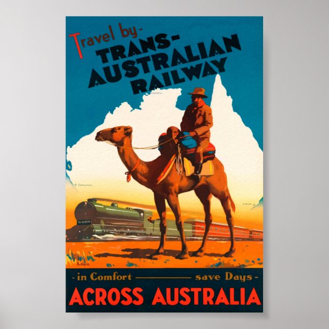 Trans Australia Railways Vintage affisch (Framsidan)