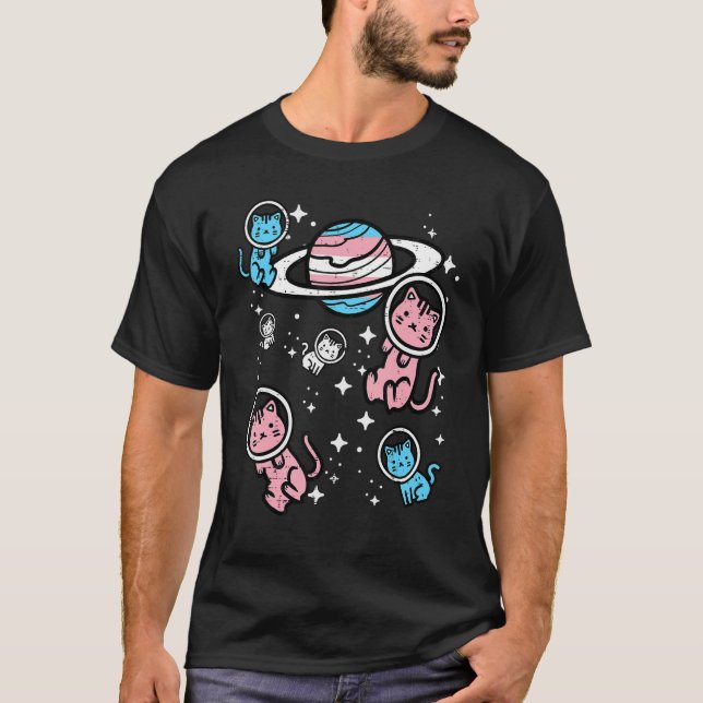 Trans Cats In Space Transgender Transsexual Pride  T Shirt (Framsida)