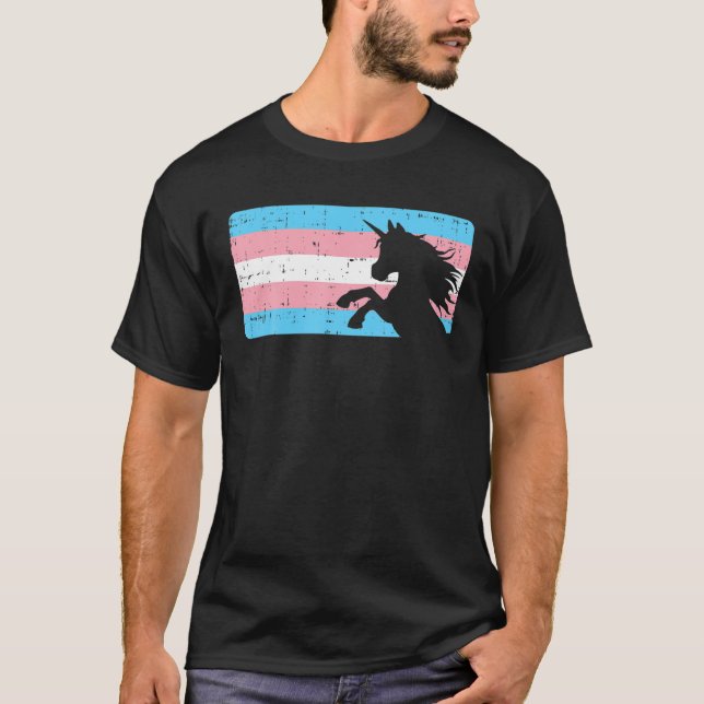 Trans Flagga Unicorn Transgender Transexual Pride  T Shirt (Framsida)