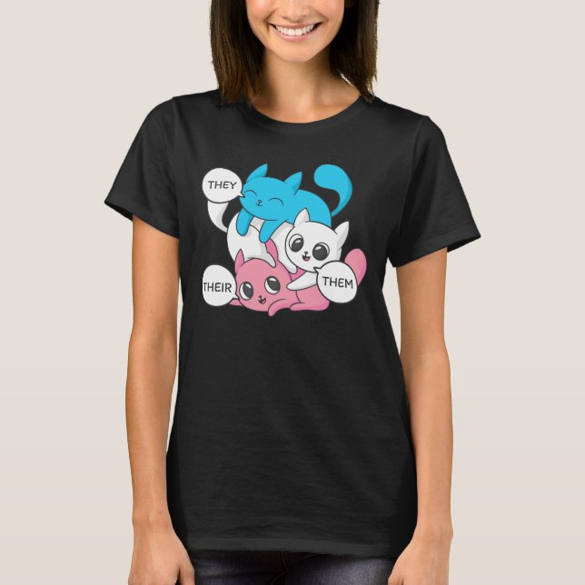Trans Katter De Dem Deras Pronomen Transgender II T Shirt (Framsida)