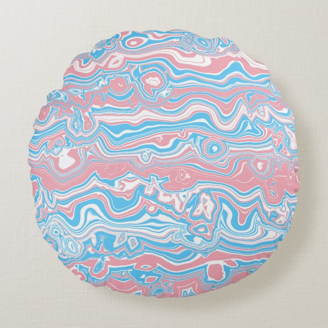 Trans Pride Flag Trippig Boho Groovy Vågiga Ränder Rund Kudde (Framsidan)