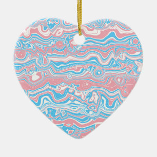 Trans Pride Flag Trippy Boho Groovy Vågiga Ränder Julgransprydnad Keramik