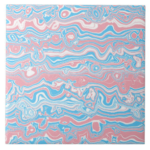 Trans Pride Flag Trippy Boho Groovy Vågiga Ränder Kakelplatta