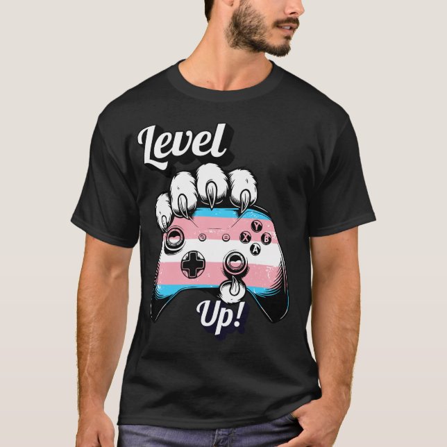 Trans Pride Level Up Tiger Paw Controller T-shirt  (Framsida)