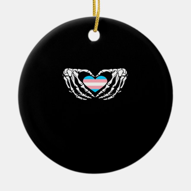 Trans Pride Skeleton Halloween Transgender Goth He Julgransprydnad Keramik (Framsidan)