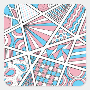 Trans Pride Zen Doodle Abstrakt Rosa Blue White Fyrkantigt Klistermärke