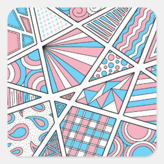 Trans Pride Zen Doodle Abstrakt Rosa Blue White Fyrkantigt Klistermärke