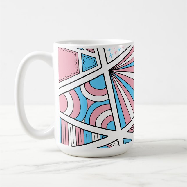 Trans Pride Zen Doodle Abstrakt Rosa Blue White Kaffemugg (Vänster)