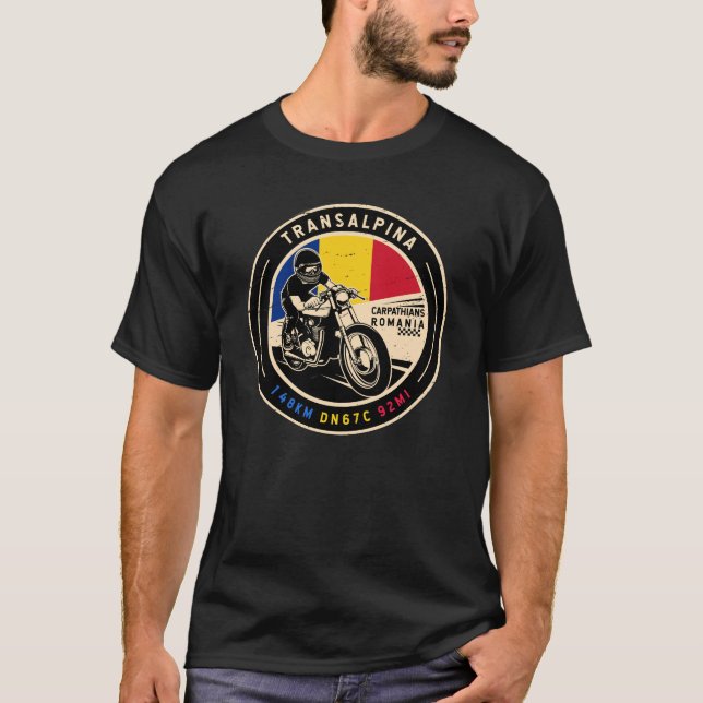 Transalpina Rumänien Motorcykel T Shirt (Framsida)