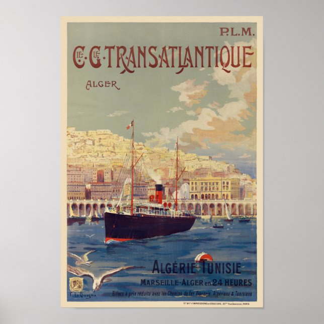 Transatlantique Alger Vintage affisch 1901 (Framsidan)