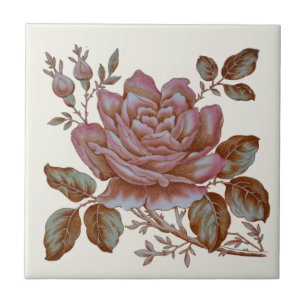 Transferware Tile c. Romantic Ro. 1900 Design Kakelplatta