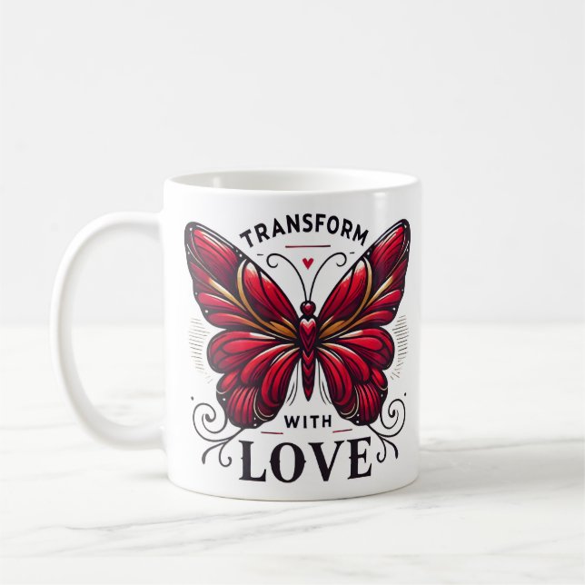 Transform with Love Mug – Crimson Butterfly Gift Kaffemugg (Vänster)