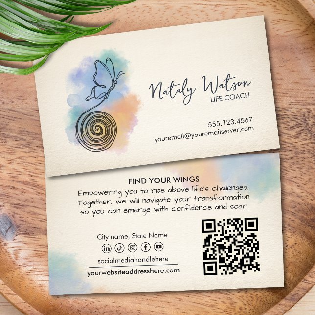 Transformation Line Art Butterfly Life Coach Visitkort (Skapare uppladdad)