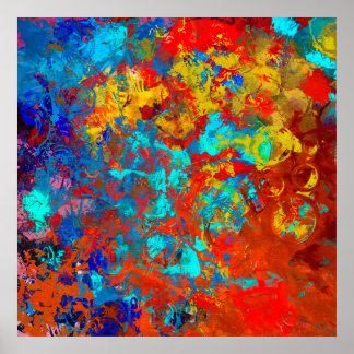 Transformationer XXI Blue Red Teal Abstrakt Poster