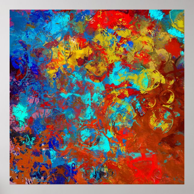 Transformationer XXI Blue Red Teal Abstrakt Poster (Framsidan)