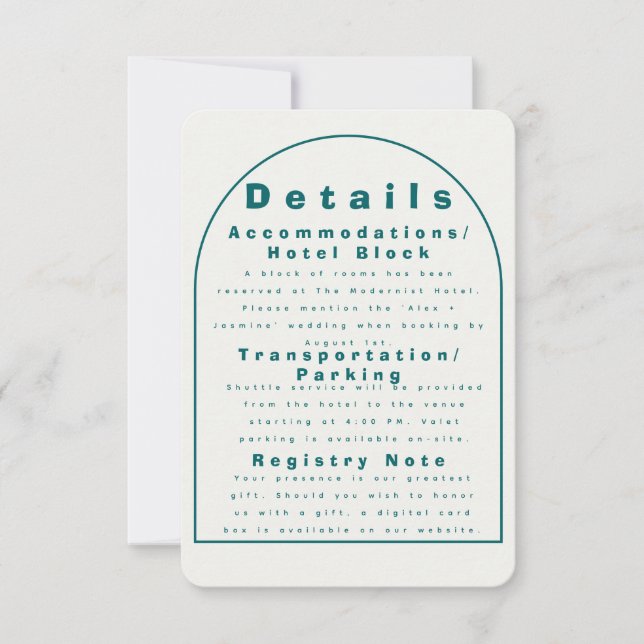Transformative Teal Modern Craft Wedding Details Inbjudningar (Framsida)
