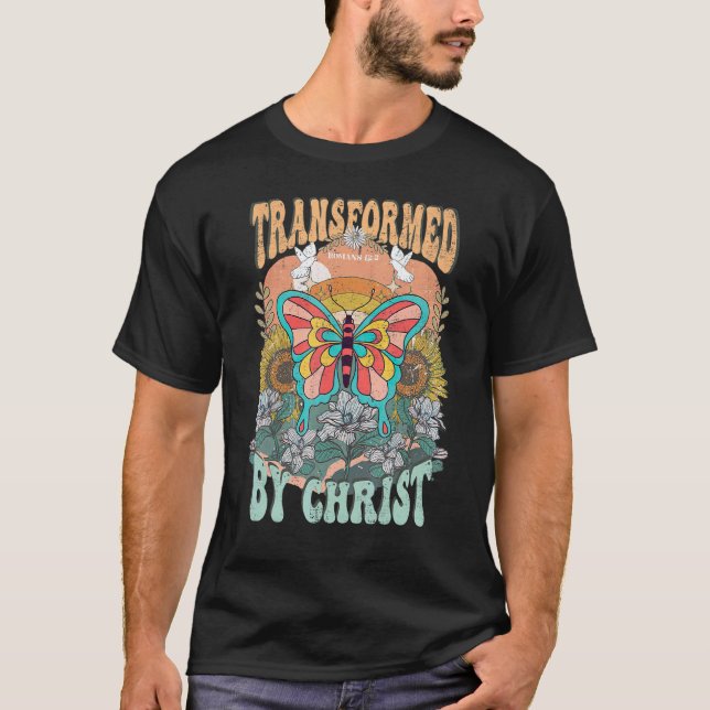 Transformed By Christ Retro Butterfly Romans 132 C T Shirt (Framsida)