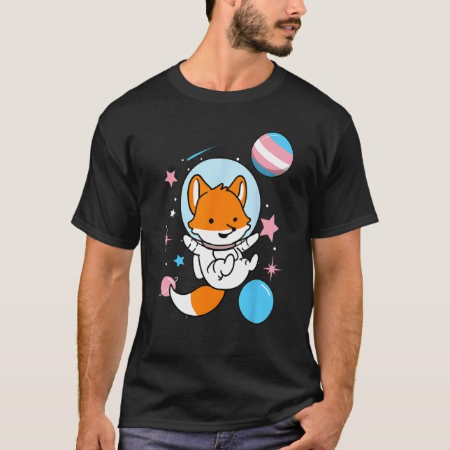 Transgena fox in Space Trans-Pride T Shirt (Framsida)