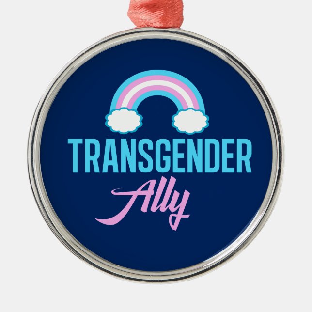 Transgender Ally Blue Rosa White Rainbow Support Julgransprydnad Metall (Framsidan)