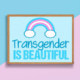 Transgender är Bevackert Rainbow Blue Rosa White Poster