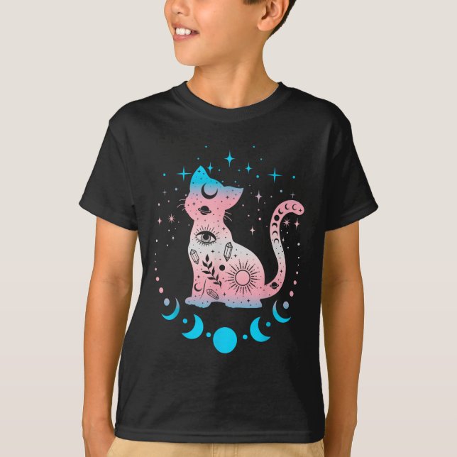 Transgender Cat Astrology Celestial Lgbt Pride Tra T Shirt (Framsida)