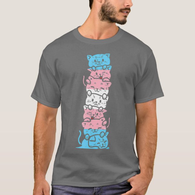 Transgender Cat Stack Cute Trans-Pride-Flagga (HBT T Shirt (Framsida)