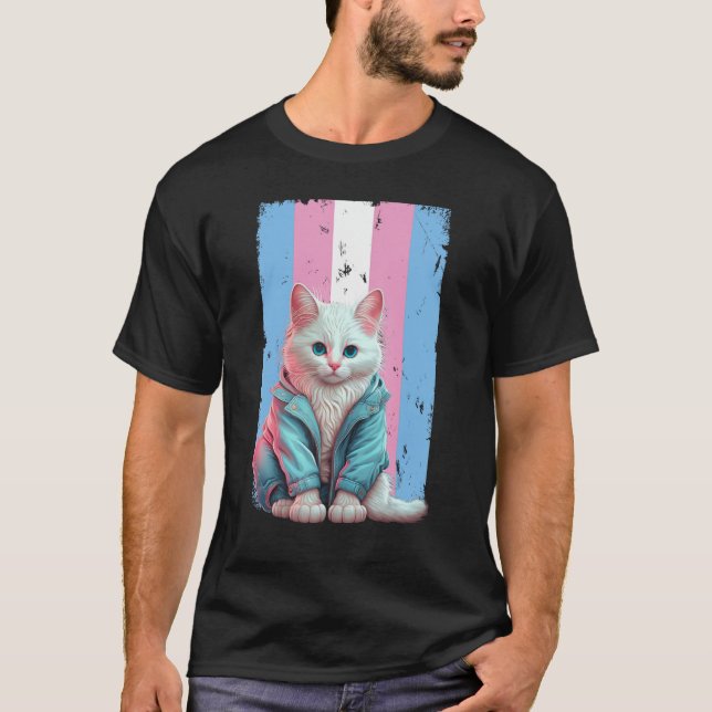 Transgender Cat Trans Flagga HBT-Pride Transsexuel T Shirt (Framsida)
