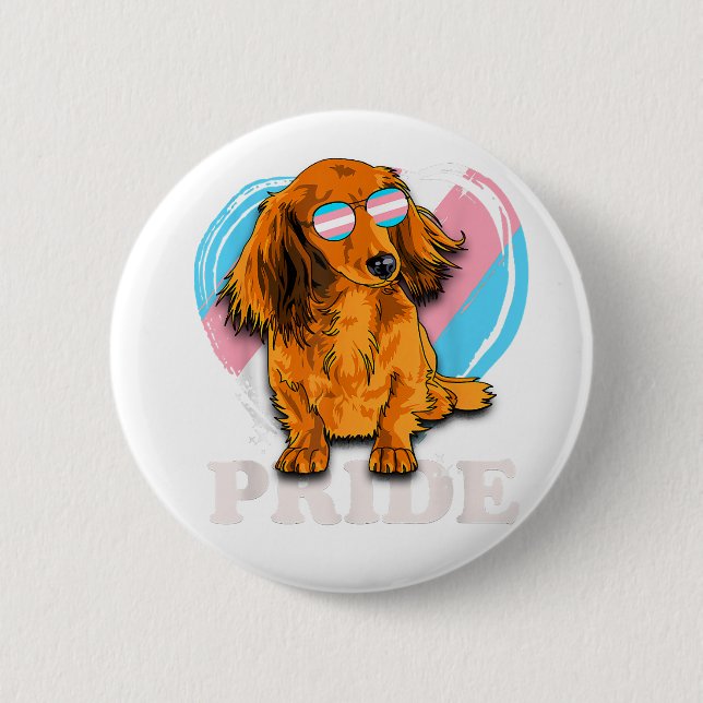 Transgender Dachshund Rainbow Heart Pride LGBT Hun Knapp (Framsida)