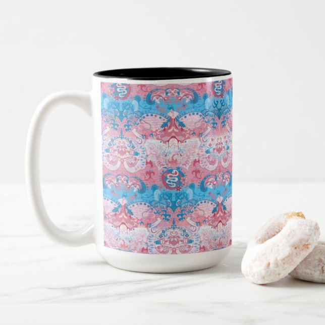 Transgender Dragon Damask - Trans Pride Flagga Fär Två-Tonad Mugg (Med munk)