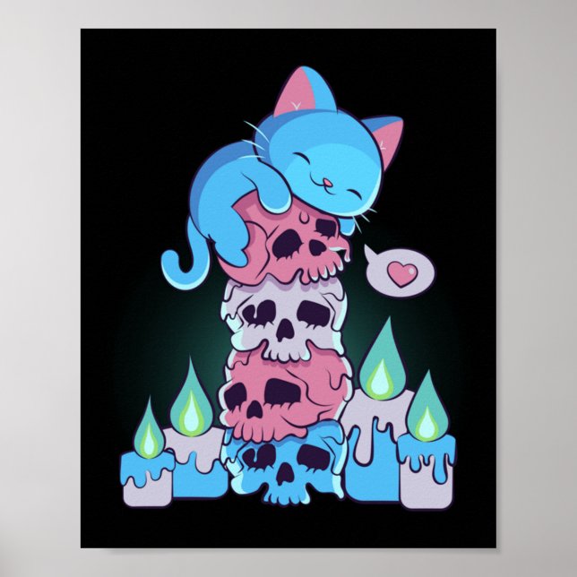 Transgender Estetisk Kawaii Katt På Kranier Subtil Poster (Framsidan)